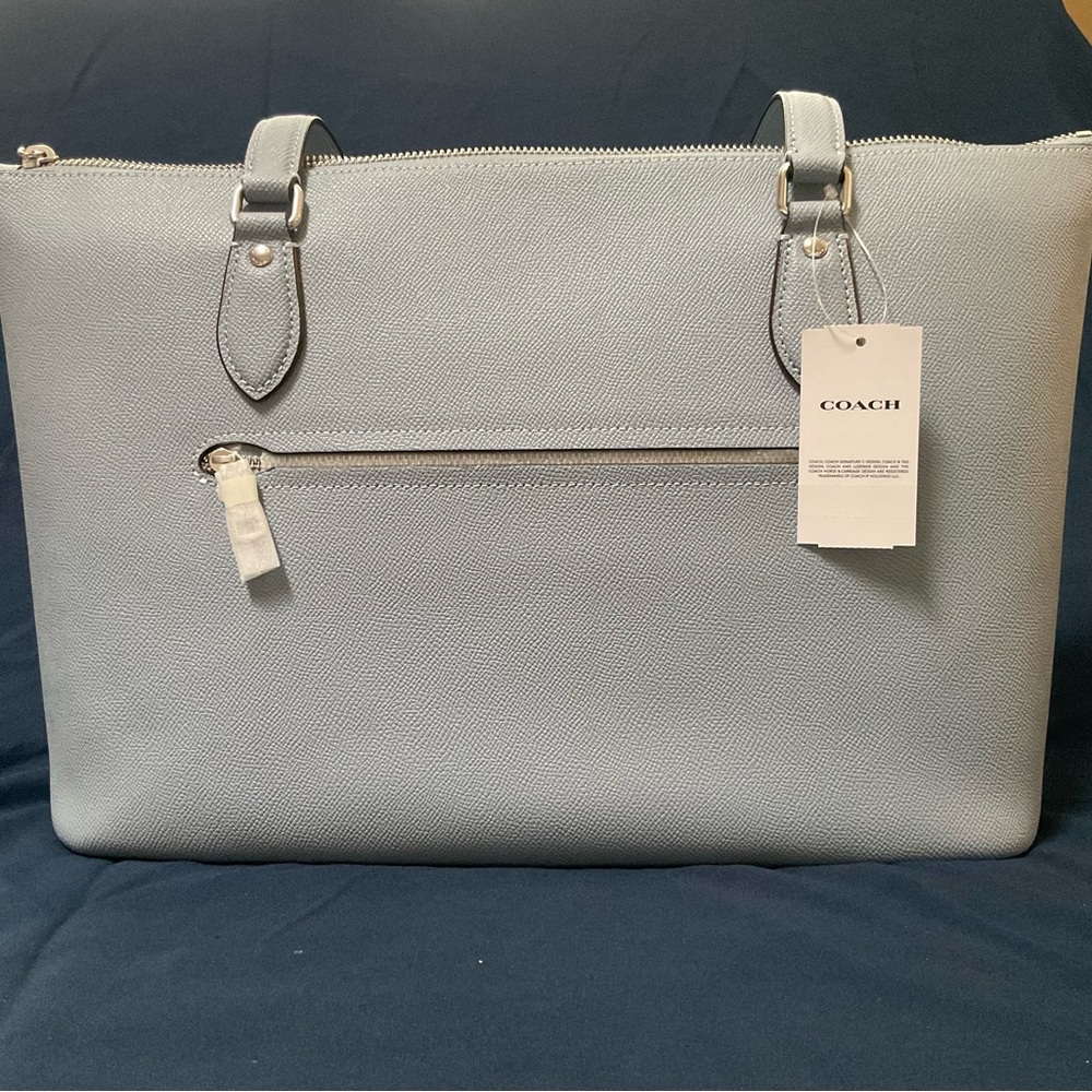 Coach Light Blue-Gray Leather Tote